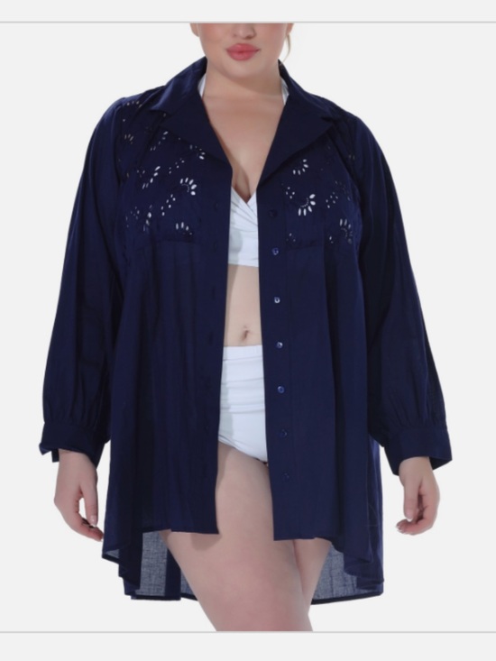 Raviya Other - Raviya Cotton Eyelet Button-Front Cover-up Dress - Navy - XL